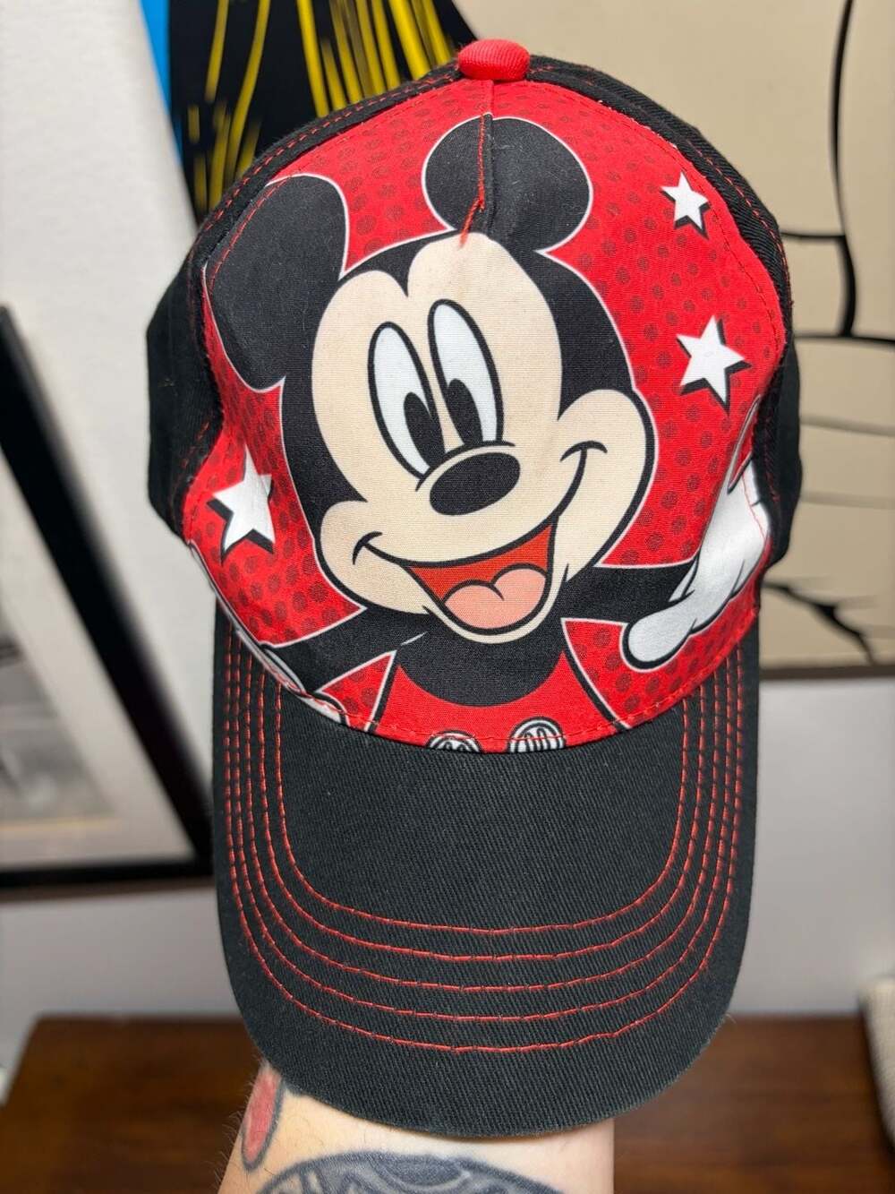 Disney Mickey Mouse Graphic Snapback Hat Red Black Youth OSFM